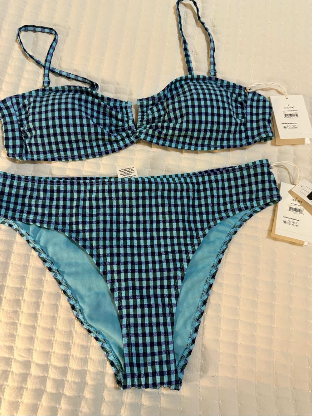 Blue & Black Gingham Two-Piece Bikini Set